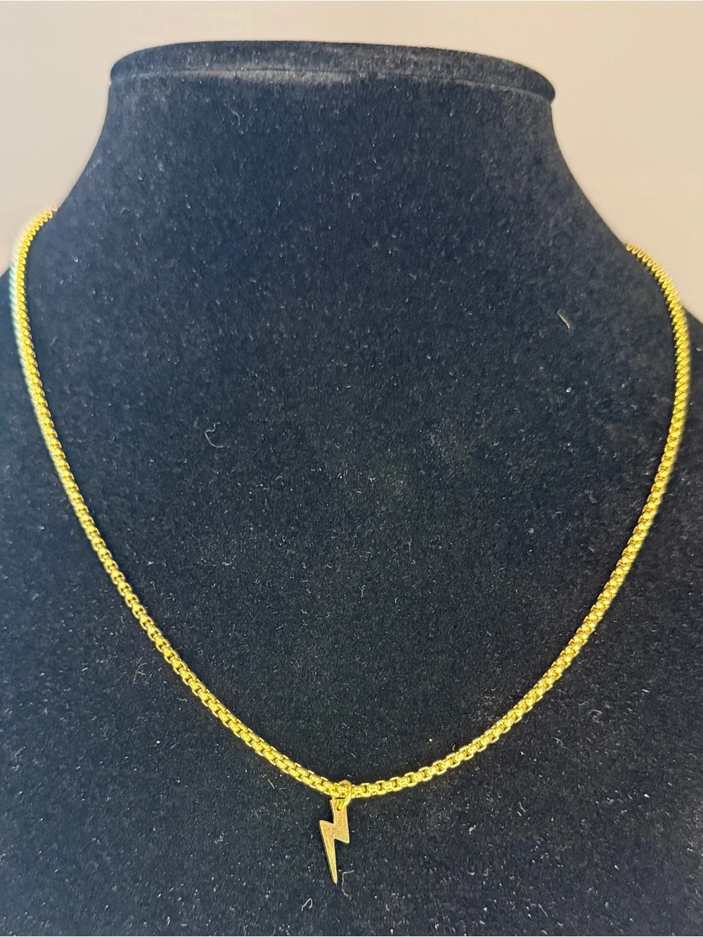 Gold Tone Fashion Hand Bracelet & Stainless Steel Lightening Bolt Necklace Set